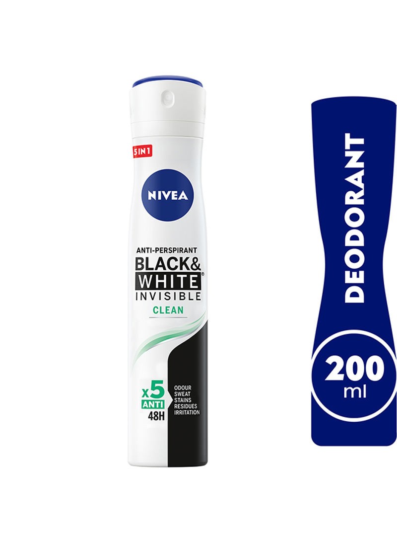 NIVEA Spray - BLACK & WHITE - INVISIBLE ACTIVE + ANTIBACTERIAL - 48h PROTECTION - *5 ANTI - 200 ml - ANTI-PERSPIRANT