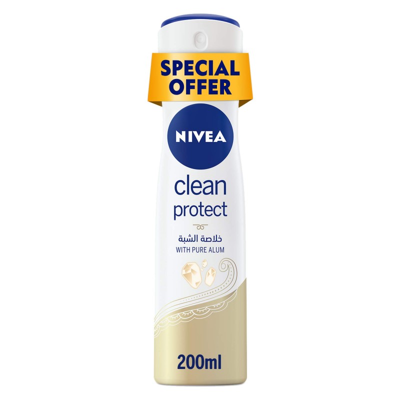 NIVEA Spray clean protect WITH PURE ALUM 48h PROTECTION Vitamine E 0% Alcohol 200 ml